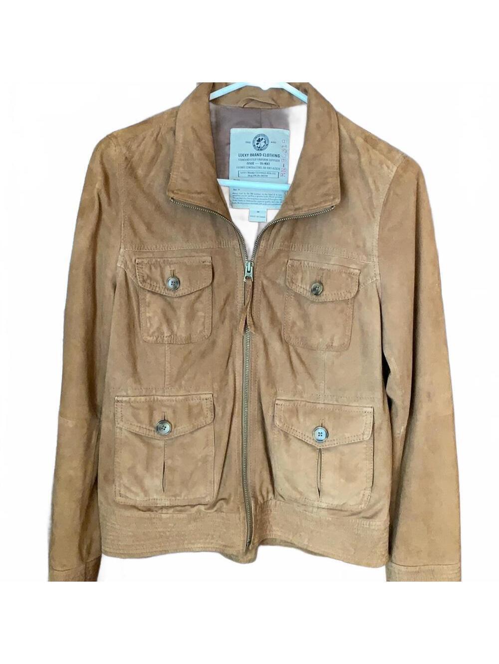 Lucky Brand Women's Tobacco Tan Suede Jacket, Size M, Lightweight and Fully LInе